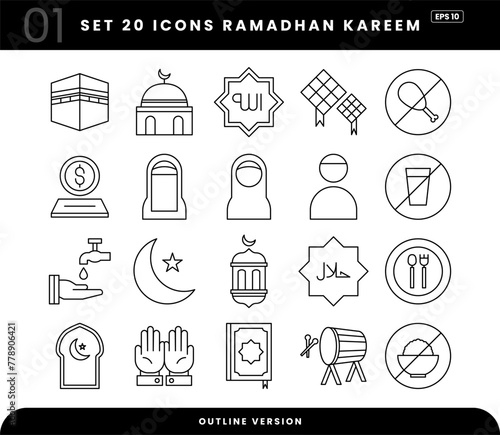 set 20 icon ramadan outline design