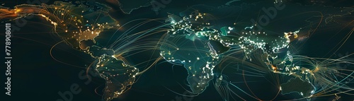 Global supply chain network map, detailed visualization, direct view, trade connectivity no splash photo