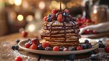 Stacked Pancakes with Fresh Berries and Syrup