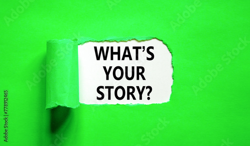 Storytelling and what is your story symbol. Concept words What is your story on beautiful white paper. Beautiful green paper background. Business storytelling what is your story concept. Copy space.