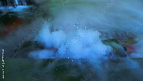 The splashing of water droplets amidst the cool steam is used to decorate fish ponds.