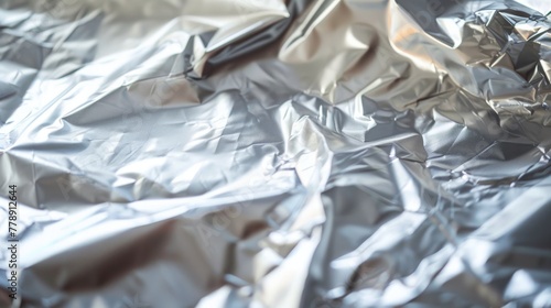 Crumpled aluminum foil texture. Abstract background for design with copy space photo