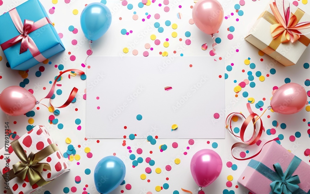 birthday background of balloons and ribbons