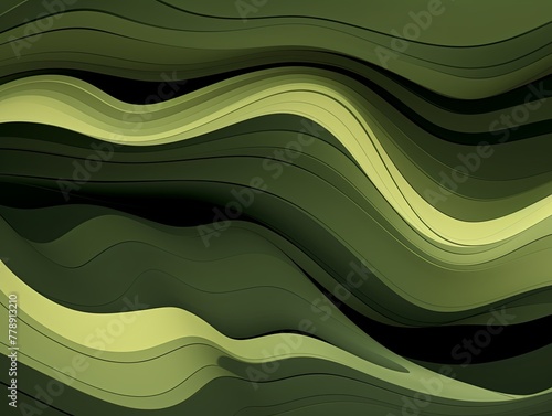 Olive fuzz abstract background, in the style of abstraction creation, stimwave, precisionist lines with copy space wave wavy curve fluid design