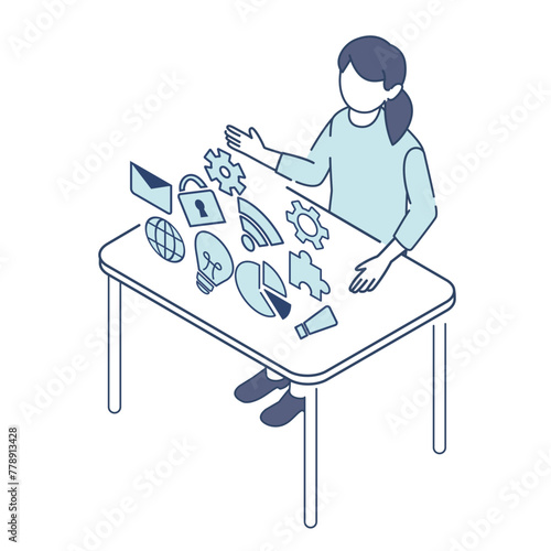isometric illustration ,person working with degital