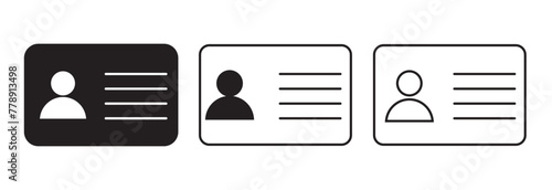 ID Card icon set. ID Card icon collection. Driver's license Identification card icon sign and symbol. ID Badge Symbol transparent background. Identity sign. Vector illustration. Editable stroke.EPS 10