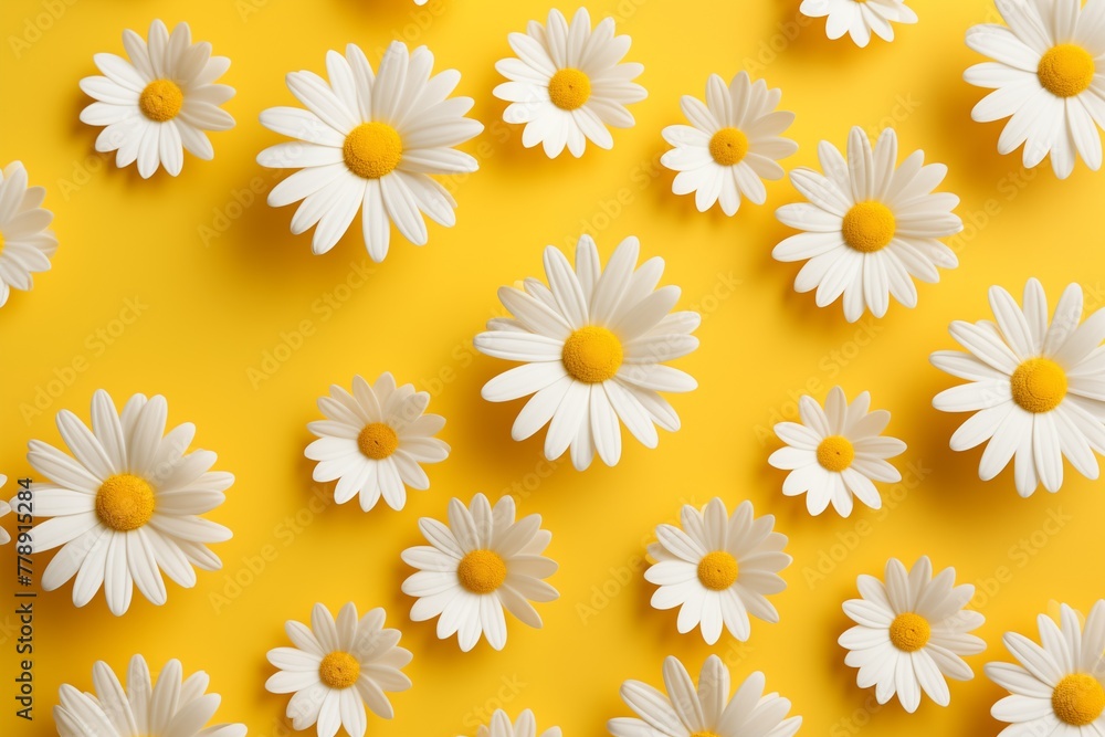 white daisies scattered throughout the yellow background white daisies scattered throughout the yellow background