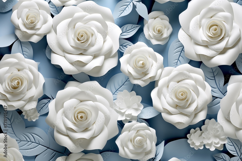 White Roses Scattered 3d white roses scattered throughout the blue background Stock ...