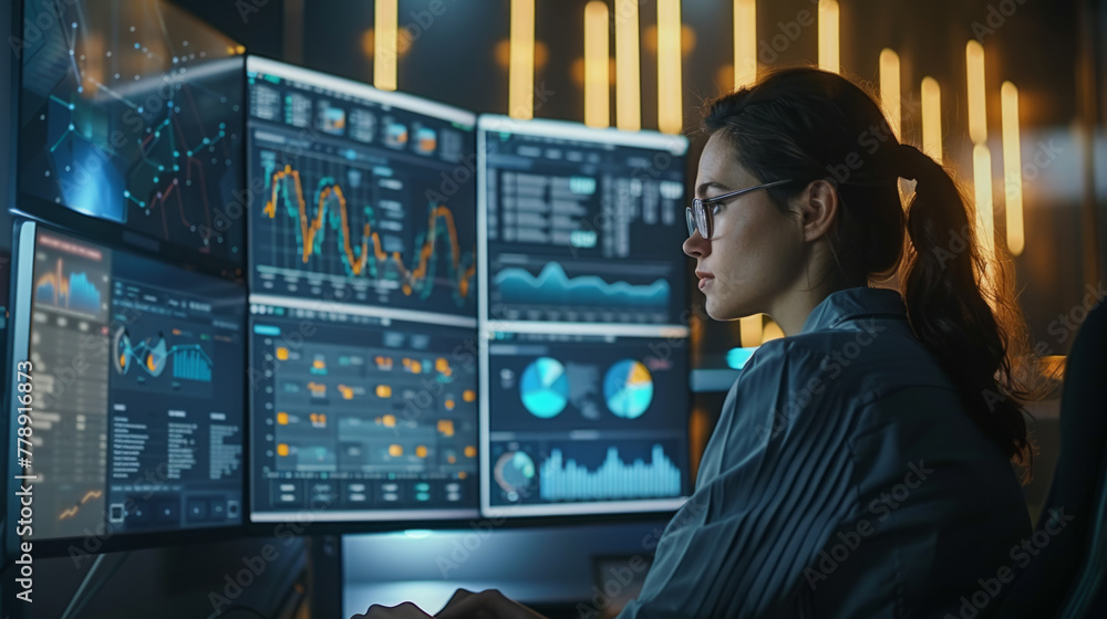 Human Resources, HR manager using advanced software for data analysis. Human Resources, HR manager using advanced software for data analysis.
