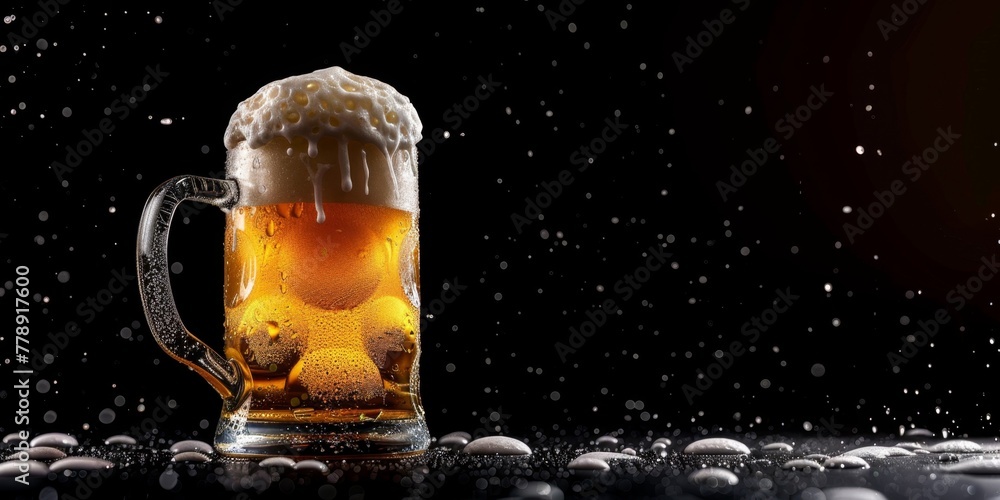 fresh beer with foam in a glass Generative AI - obrazy, fototapety, plakaty 