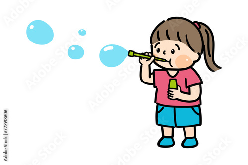 シャボン玉を吹く女の子のイラスト