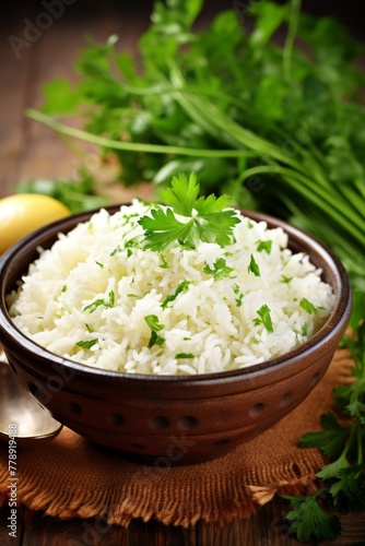 boiled white rice with herbs Generative AI