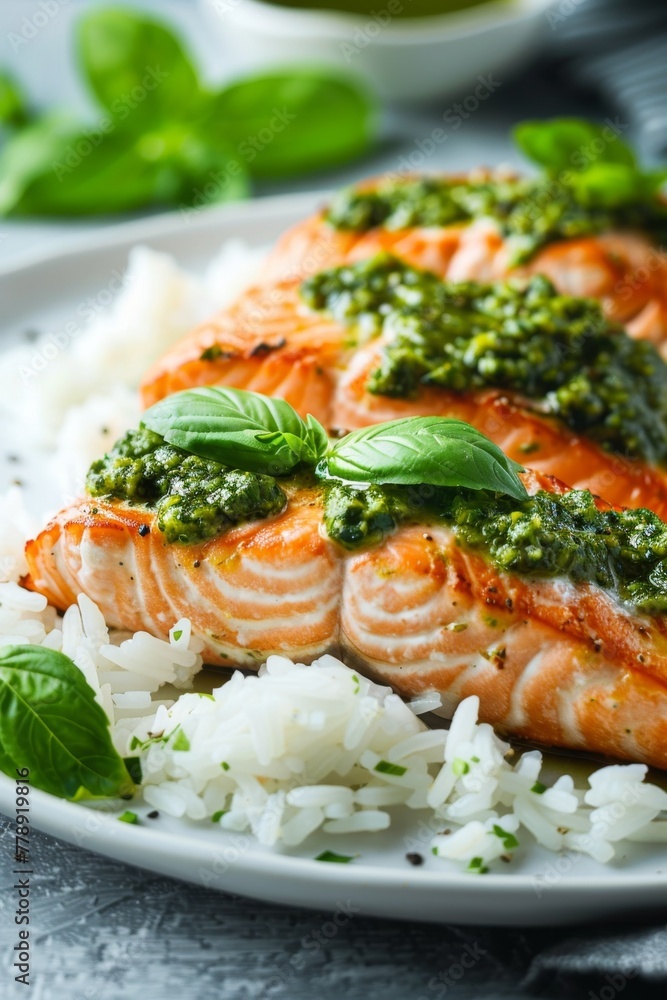 salmon with rice and herbs Generative AI