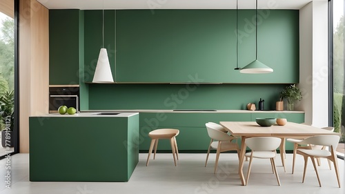 minimalist interior design for a green kitchen.