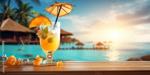 refreshing summer cocktail for the beach Generative AI © Valentine