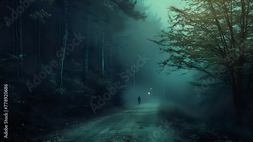Ethereal Encounter: Lone Figure in Moonlight./n