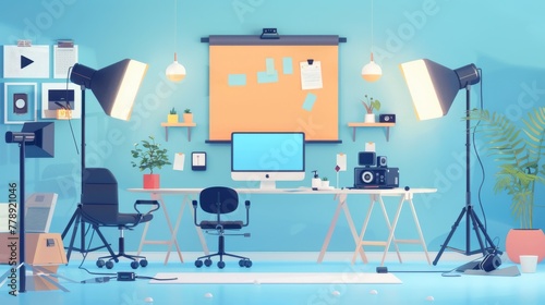 Realistic portrayal of a video production setup where a content creator is filming a DIY tutorial