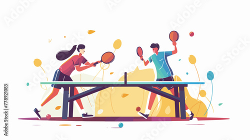 People playing table tennis cartoon of vector illus photo
