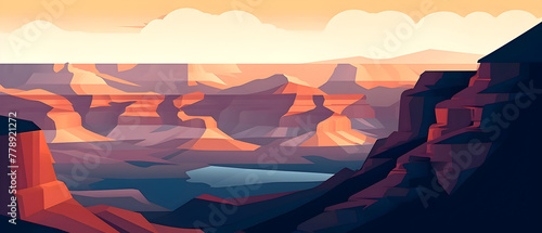 The Grand Canyon in the early morning. Illustration with the mountains landscape.