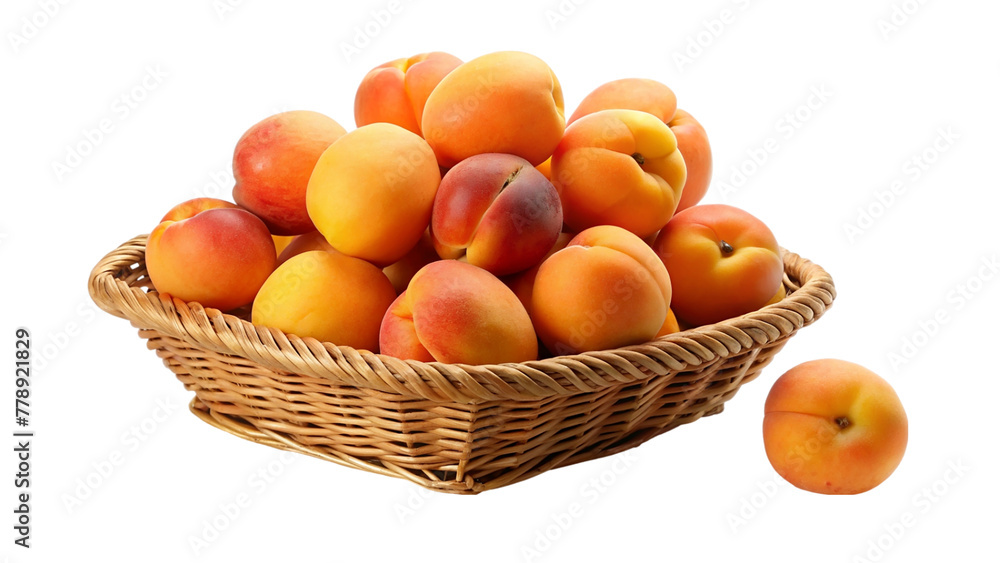 Ripe apricots in a basket isolated on transparent background. Ripe apricots in a basket isolated on transparent background.