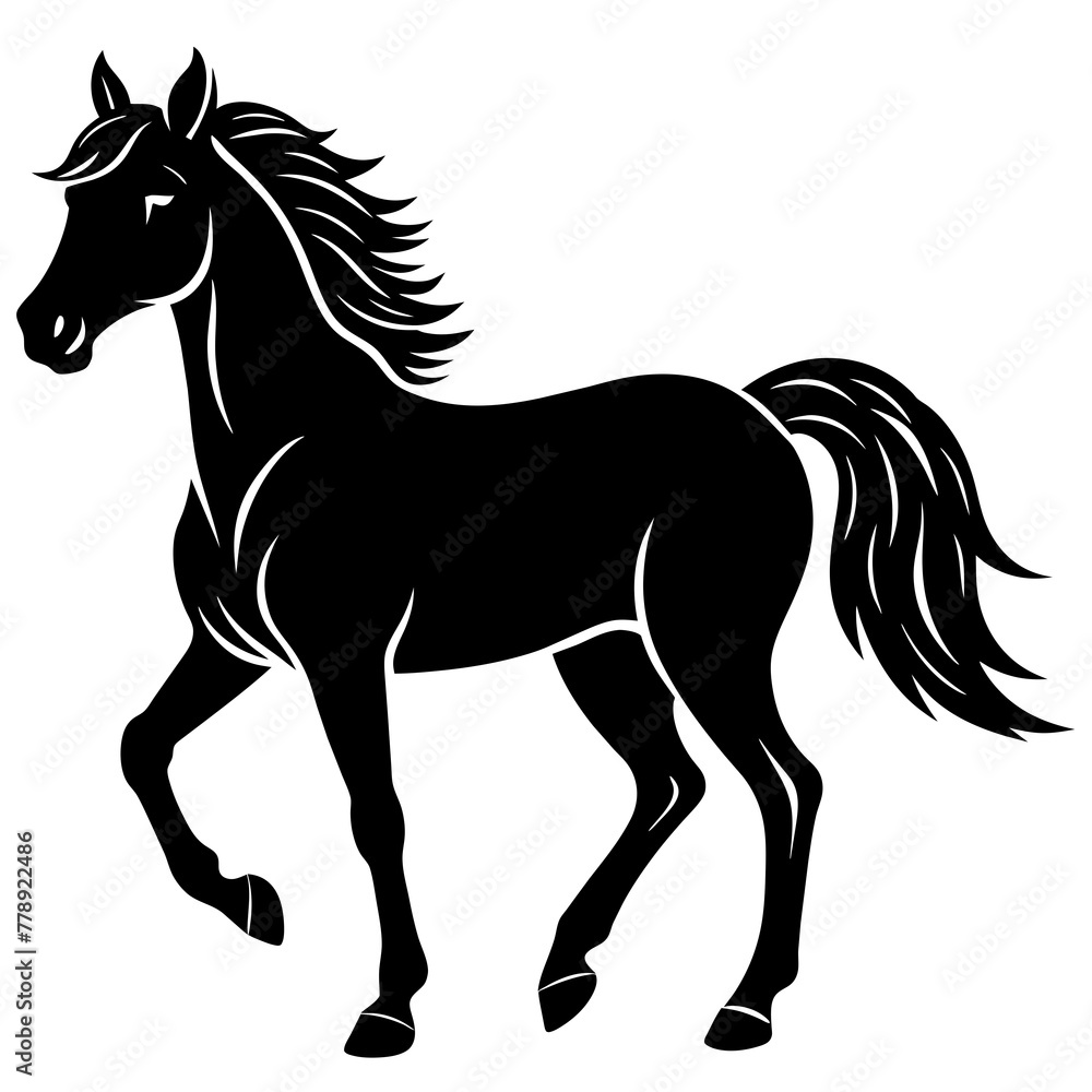 horse illustration, black horse silhouette vector illustration,icon,svg,animals,acoustic horse characters,Holiday t shirt,Hand drawn trendy Vector illustration,horse on black background