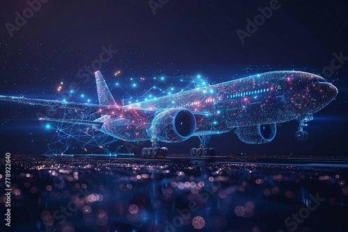 smart digital airplane , artificial intelligence in aviation technology. flight navigation, safety protocols, and fuel efficiency. air travel. 