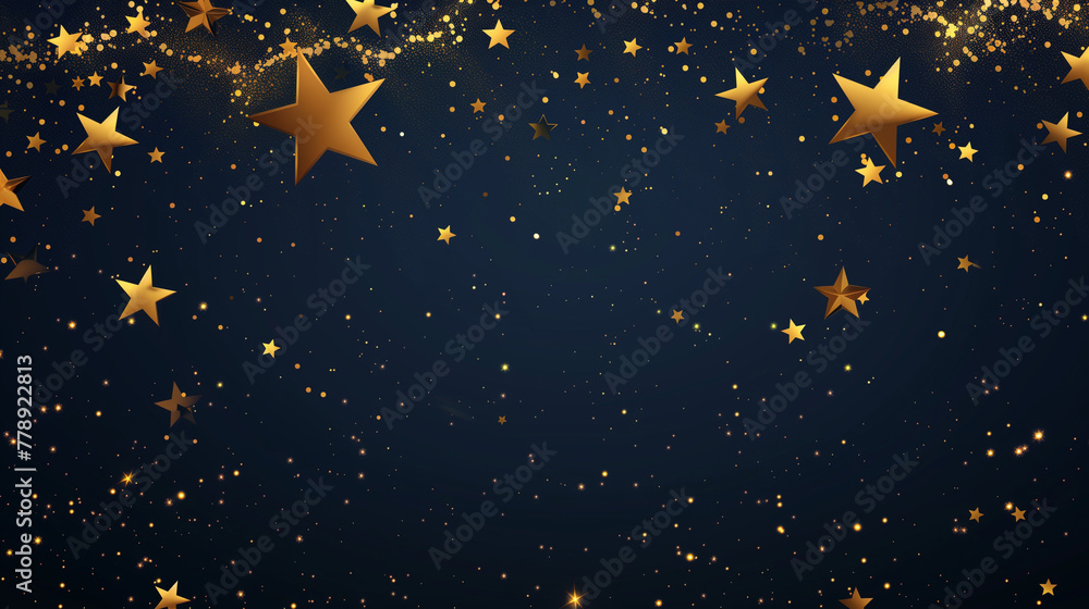 Vector art background of shimmering golden stars scattered across a deep navy coloured sky, an elegant design for celebrations or premium branding Vector art background of shimmering golden stars scattered across a deep navy coloured sky, an elegant design for celebrations or premium branding