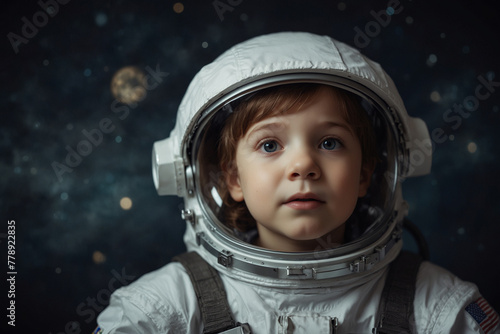 A little boy plays as an astronaut