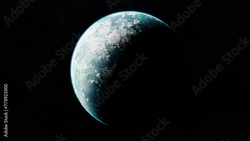 Blue planet in space. Universe and planet. 3D-Rendering. Animation	
