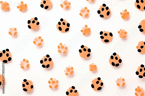 Peach paw prints on a background  minimalist backdrop pattern with copy space for design or photo  animal pet cute surface 