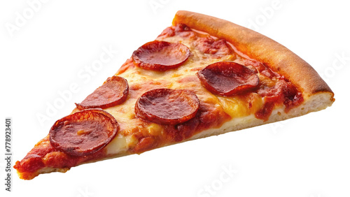 Slice of pepperoni pizza on transparent background. Isolated.