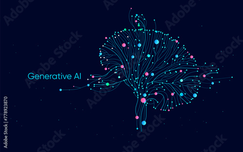 Illustration of abstract stream. Artificial intelligence. Big data, technology, AI, data transfer, data flow, large language model, generative AI, LLM, NLP. NLG photo
