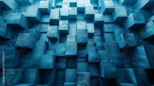 Deep Blue Geometric Cube Structure with Ambient Lighting Background Concept 