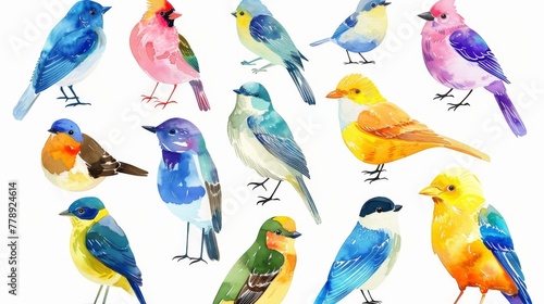 An adorable watercolor set of birds in modern format © Mark