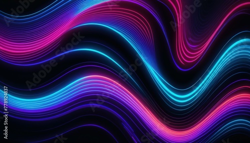 Big Neon Wave. colorful neon line wave glowing in dark  modern simple wallpaper  liquid shapes abstract background. Abstract background with color gradient light waves Backgrounds