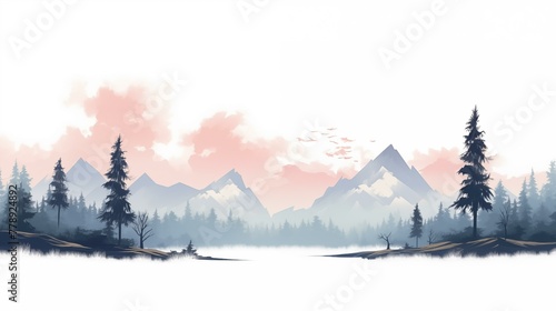 Forest scene with mountains and trees, rural scene, fir tree, ice, silhouette, tree photo