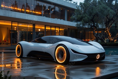 Imagine a sleek futuristic vehicle with stunning design and advanced technology  the epitome of a beautiful car of the future, Generated by AI © No1else