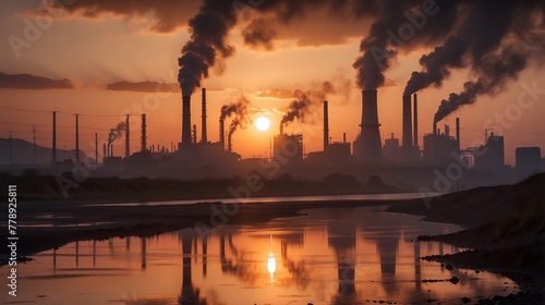 Industrial landscape on sunset background