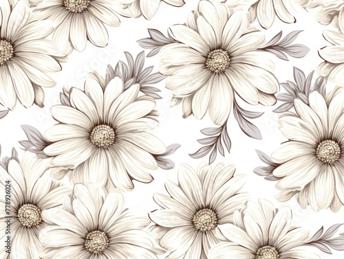 Gray and white daisy pattern  hand draw  simple line  flower floral spring summer background design with copy space for text or photo backdrop 