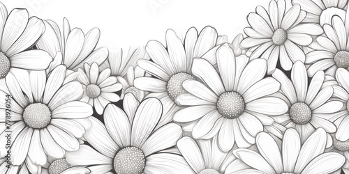 Gray and white daisy pattern  hand draw  simple line  flower floral spring summer background design with copy space for text or photo backdrop 