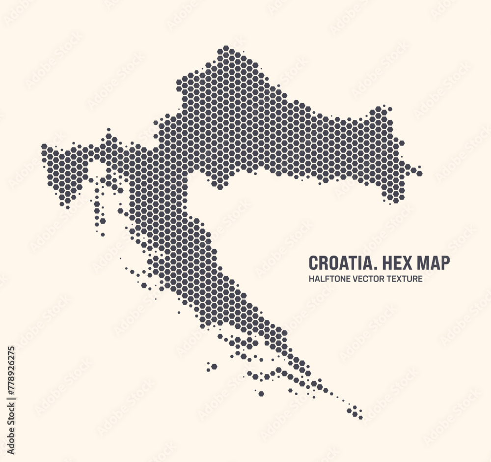 Croatia Map Vector Hexagonal Halftone Pattern Isolate On Light Background. Hex Texture in the Form of a Map of Croatia. Modern Technological Contour Map of Croatia for Design or Business Projects