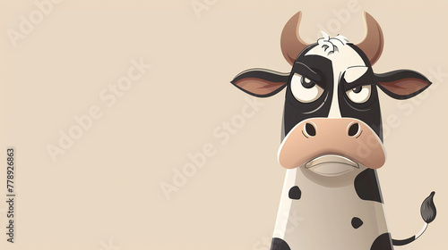 Cute Cartoon Angry Cow Character, beige