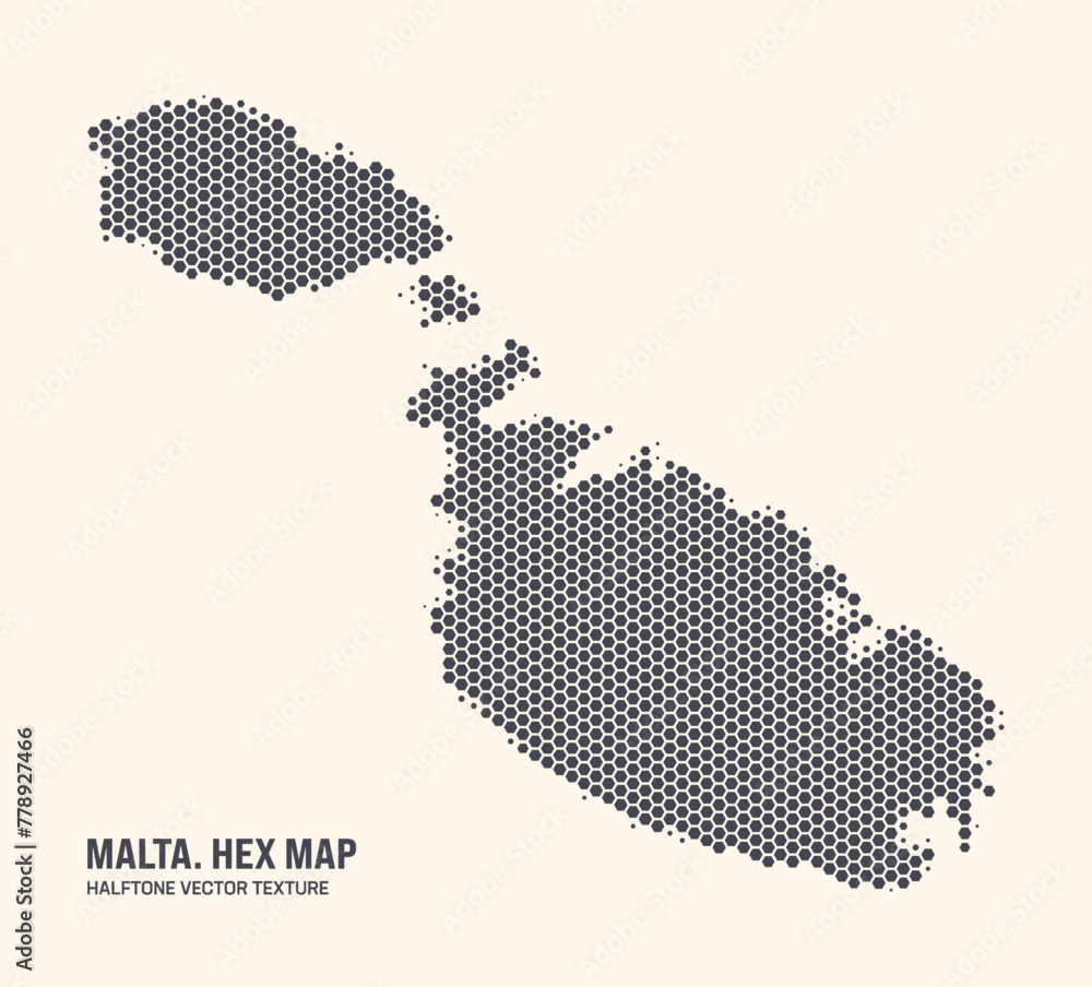 Malta Map Vector Hexagonal Halftone Pattern Isolate On Light Background. Hex Texture in the Form of a Map of Malta. Modern Technological Contour Map of Malta for Design or Business Projects