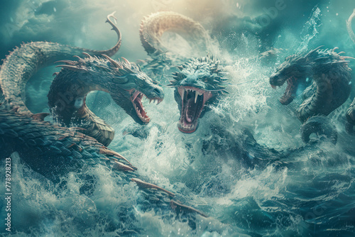 Hydra battles mythical beasts in epic clash.