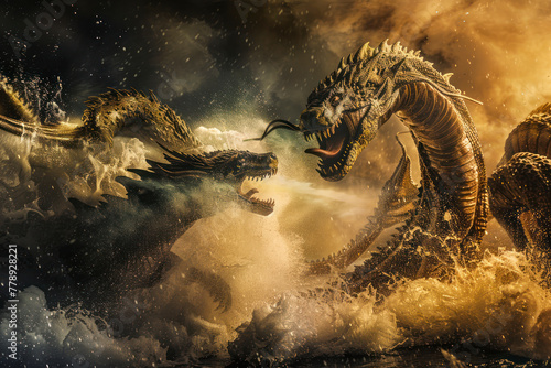 Hydra battles mythical beasts in epic clash. photo