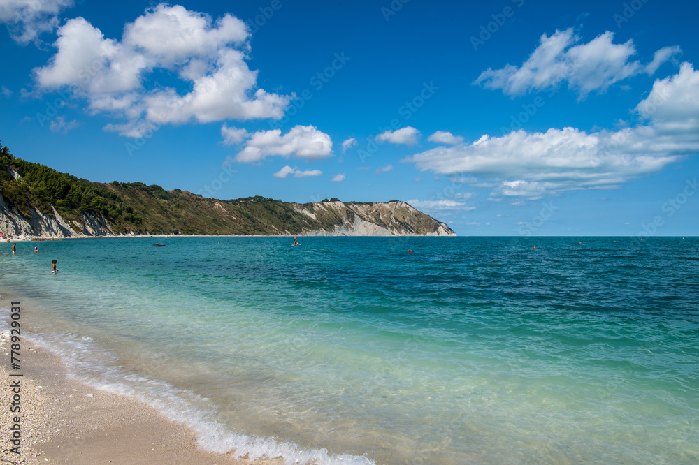Ancona Conero regional park and Mezzavalle beach towards the rock called il trave where are collected the mussels called Moscioli Ancona Conero regional park and Mezzavalle beach towards the rock called il trave where are collected the mussels called Moscioli