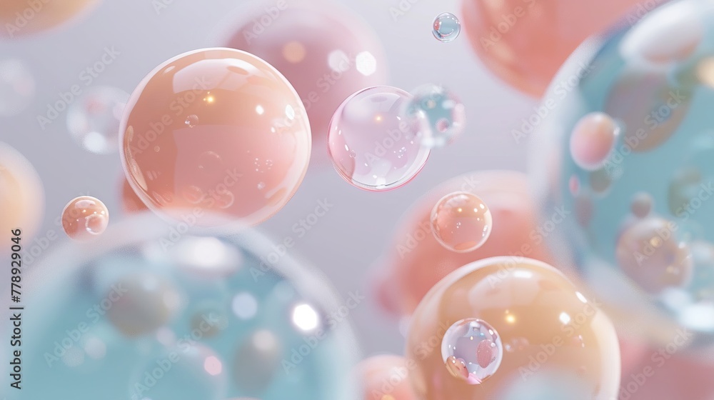 3D render clay style abstract pastel bubbles floating freely, evoking a sense of lightness and playfulness, HD, 4K