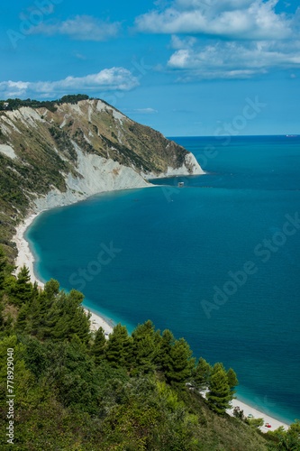 Fototapeta Naklejka Na Ścianę i Meble -  Ancona Conero regional park and Mezzavalle beach towards the rock called il trave where are collected the mussels called Moscioli