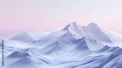 3D render clay style abstract pastel mountains with soft textures, blending into a misty horizon