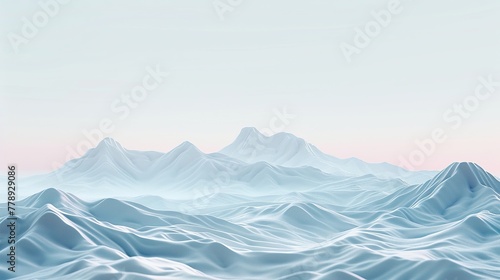 3D render clay style abstract pastel mountains with soft textures, blending into a misty horizon